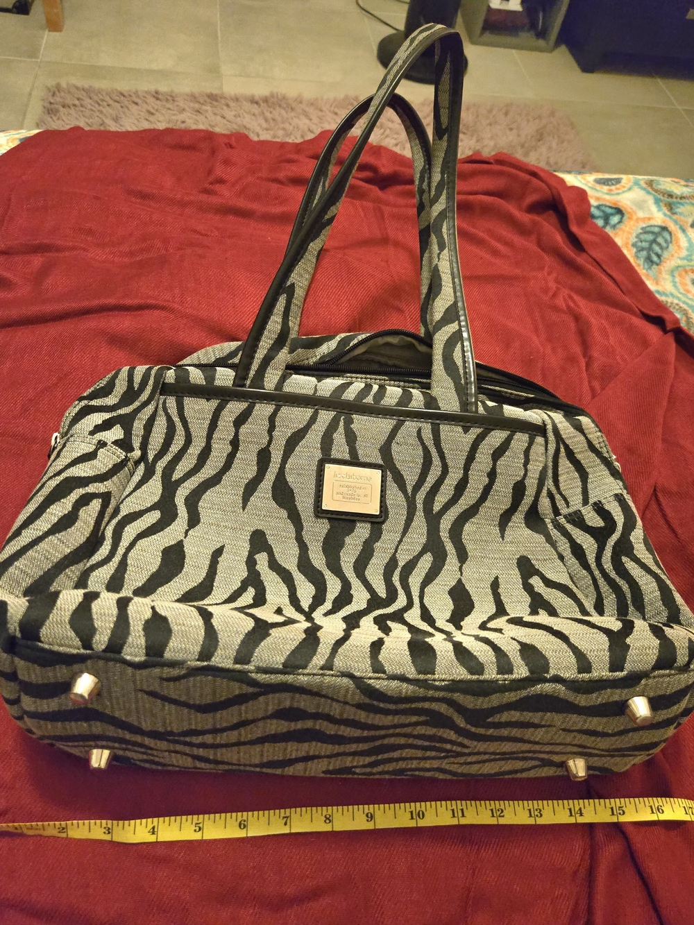 Zebra-Print Tote Bag in Black and Gray